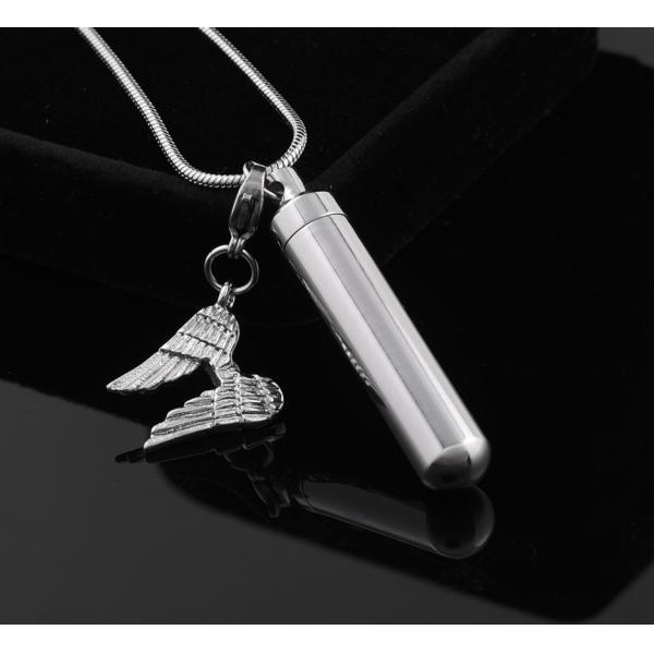 CNC Inlay Technology Angel Wing Perfume Bottle Pendant Stainless Steel Necklace for Men