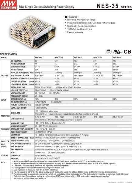 Alta calidad MEAN WELL 24V 1.5A mientras tanto NES-35 24V 36W Fuente de alimentación de conmutación de salida única