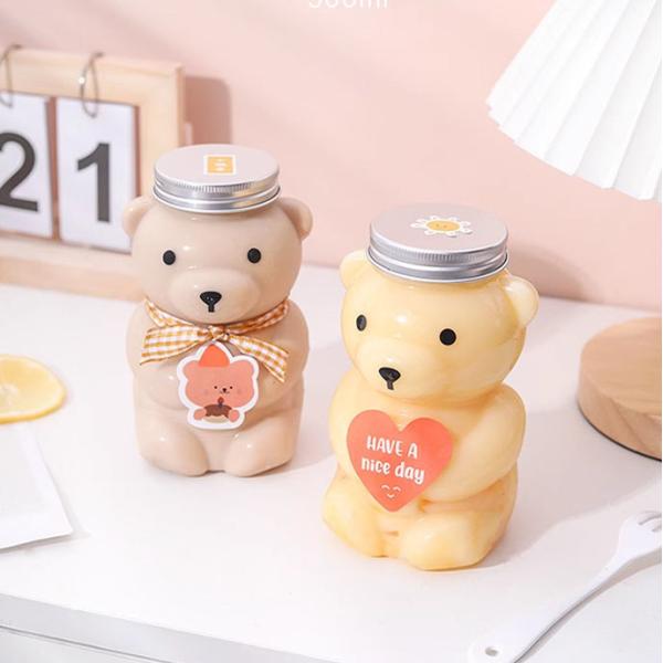 Plastic Juice Milktea Bottle with Cap Reusable Bear Shape