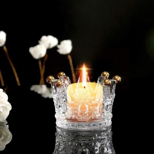 Classic Crown Clear Glass Candle Holders