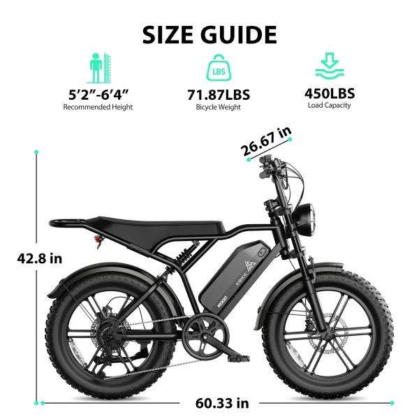 EU Stock 20 Inch Fat Tire E Bike 48V 15AH Electric Bike Vintage Off-Road E-Bike Hydraulic Disc Brakes E Bike