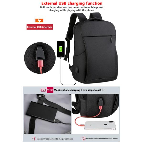 BSCI Travel Business Laptop Backpack With USB Charger Port Waterproof 0.6kg