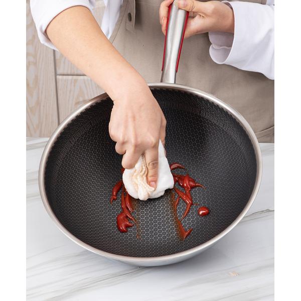 Wholesale Honeycomb Non Stick Fry Pan Cooking Pot 18/10 Stainless Steel Wok Pan With Glass Cover