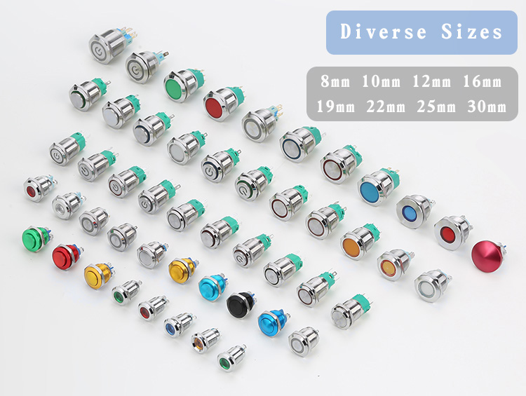 HONGYE HYBD19-PS Dia 19mm Stainless Steel Waterproof Push Button 3 Pin 1NO1NC IP65 Self-Locking Electronic Structure 250V LED