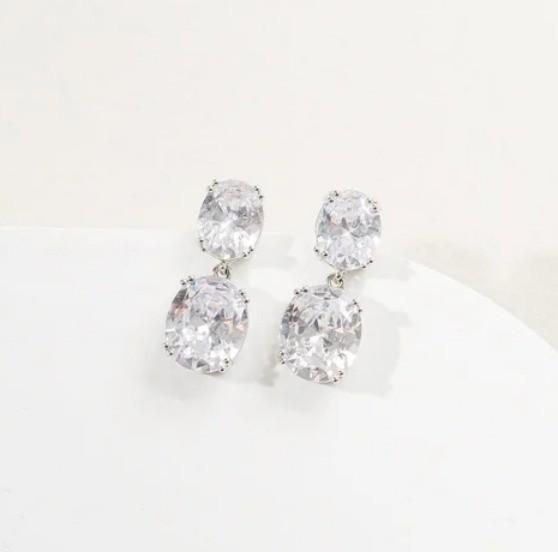 Engagement Occasion Prong White Oval Cubic Zircon 18K Gold Plated Brass Drop Earrings