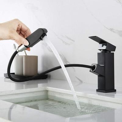 SUS304 Pull Out Single Handle Basin Mixer Single Hole In Matte Black