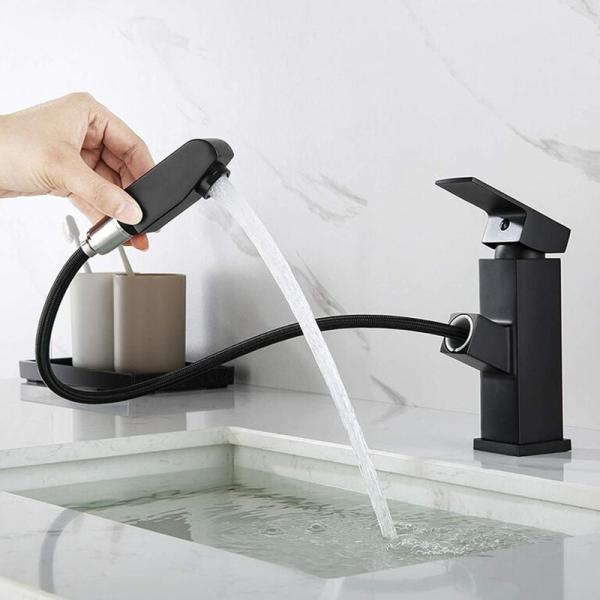 SUS304 Pull Out Single Handle Basin Mixer Single Hole In Matte Black