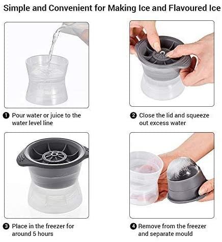 Prensa de congelador de silicone Esfera fabricante de bolas de gelo Molde grande redondo para uísque uísque coquetel bebidas bolas de gelo