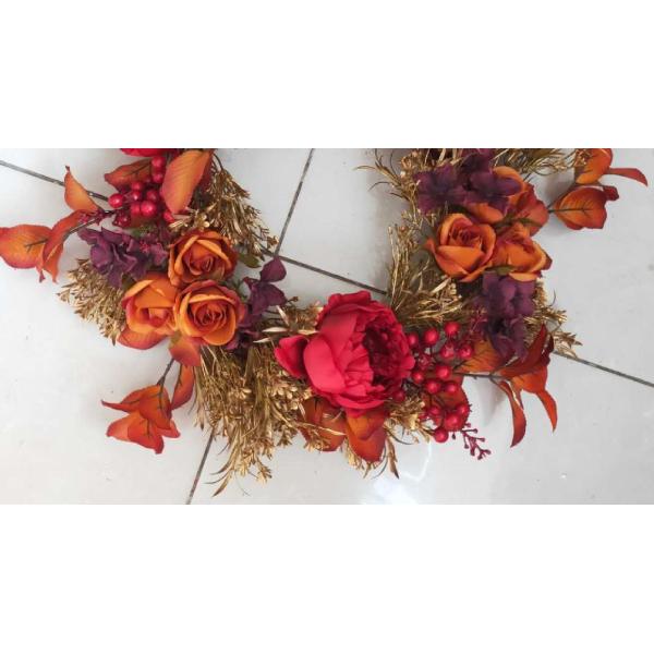 55cm Red Moutan Peony Yellow Maple Faux Flower Wreath