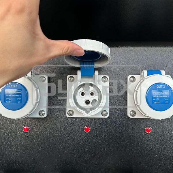 Syntax MD5 IP67 Waterproof 500A Three Phase HDPE Portable Power Distribution Box on Wheels with Powerlocks 500A for FIFA Sporting Events In Qatar