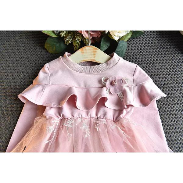 1.1M Children Worsted Spring Pink Lace Formal Long Sleeve Dresses Knee Length
