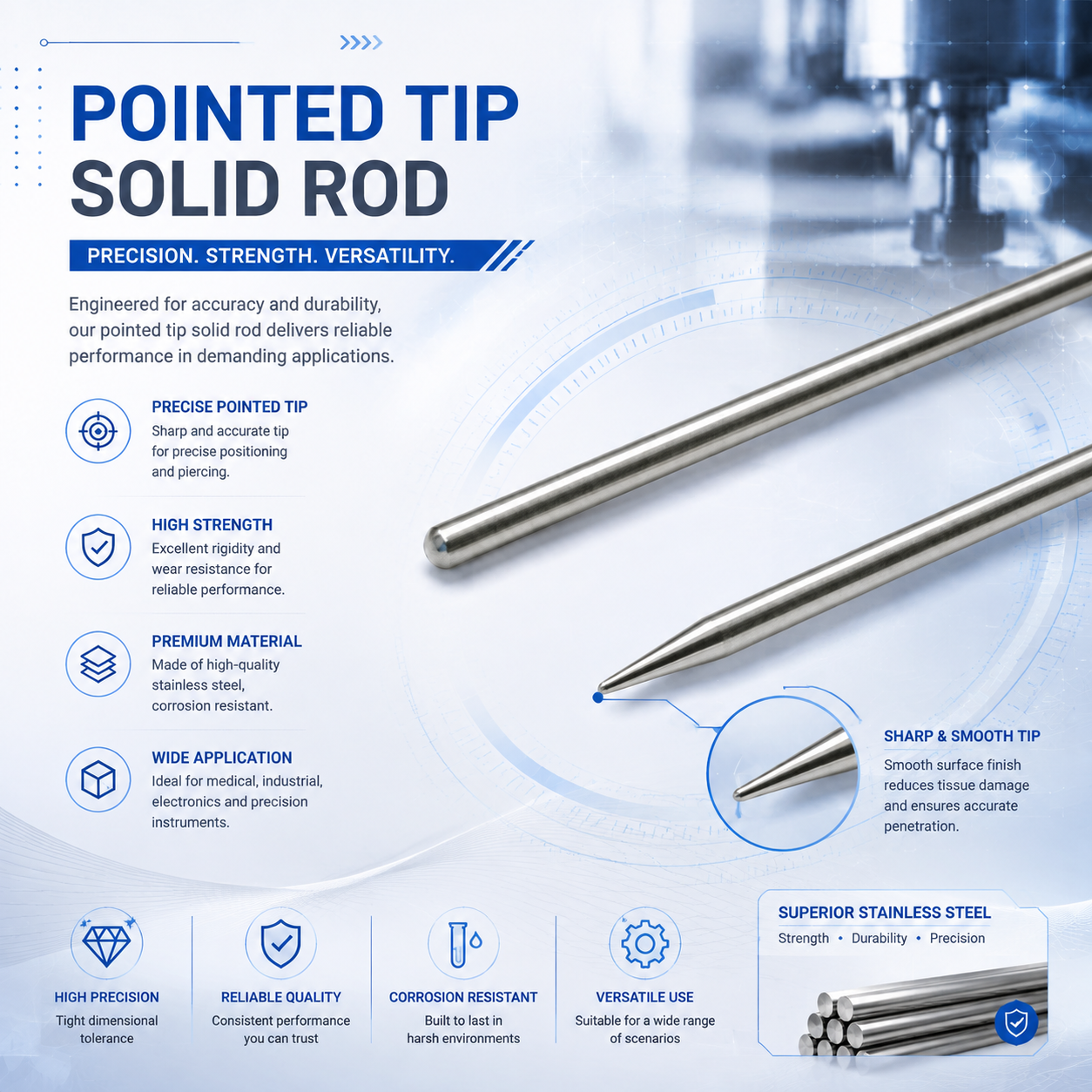Customized Pointed Tip Solid Rod with High Hardness Material