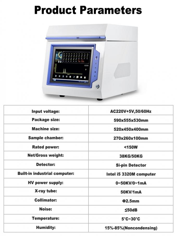 XRF Gold Analyzer with Si-pin Detector 50KV/1mA X-ray Tube and 270x260x100mm Sample Chamber for Precise Metal Analysis