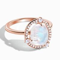 El oro de Sterling Silver 18K del sólido 925 plateó la joyería de la fábrica de la astilla del estilo de Ring Vintage Moonstone Ring Best