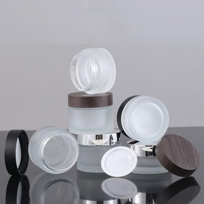 Frascos de vidro transparentes geados claros 30ml cosmético 50ml 50g de Skincare