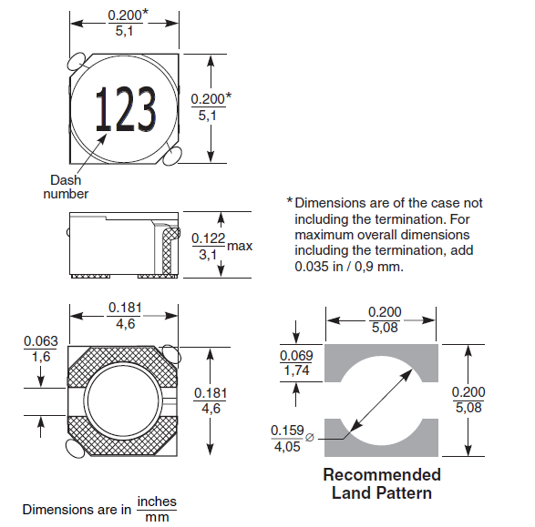 matte tin over nickel over phos bronze SMD Power Inductor MSS5131-222ML_