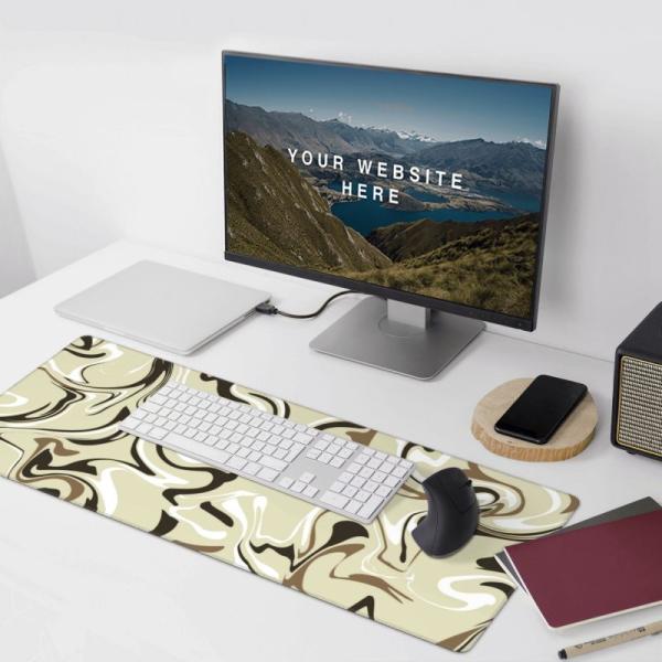 Smooth Surface 900*400*3mm Abstract Strata Liquid Fluid Pattern Mouse Pad With Lock Edge