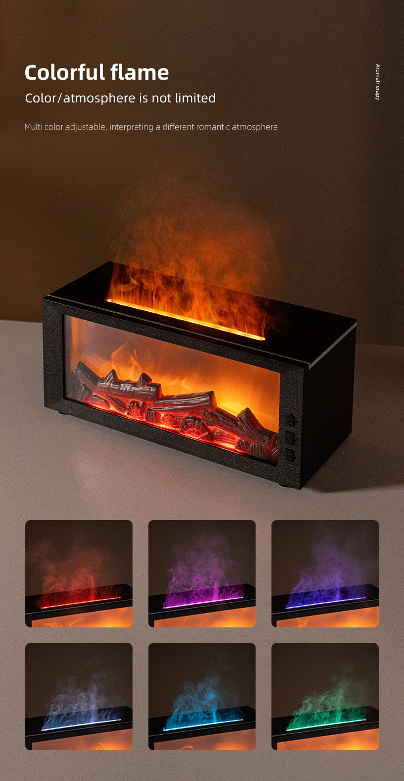 3D Realistic Flame Fireplace Diffuser Humidifier 300ml Large Tank Type-C Charging Quiet Operation