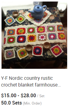 Y-F Nordic Country Rustic Crochet Blanket Farmhouse Plaid Flower Table Runner Teapot Pad coaster Set