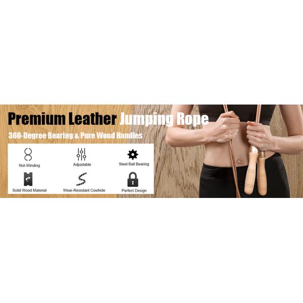 Wholesale Pure Wood Handles Leather Adjustable Skipping Jump Rope With 360-Degree Bearing
