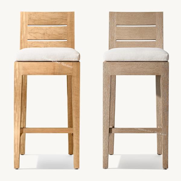 Solid Wood Style Courtyard Teak Wood Chair for Outdoor Garden Patio Hotel Bar Stool