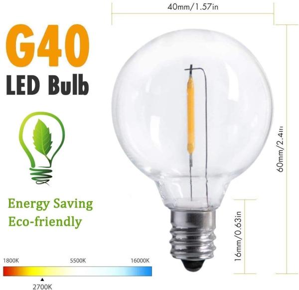 E12 25Ft G40 LED Garden White Globe Outdoor Bulb String Lights