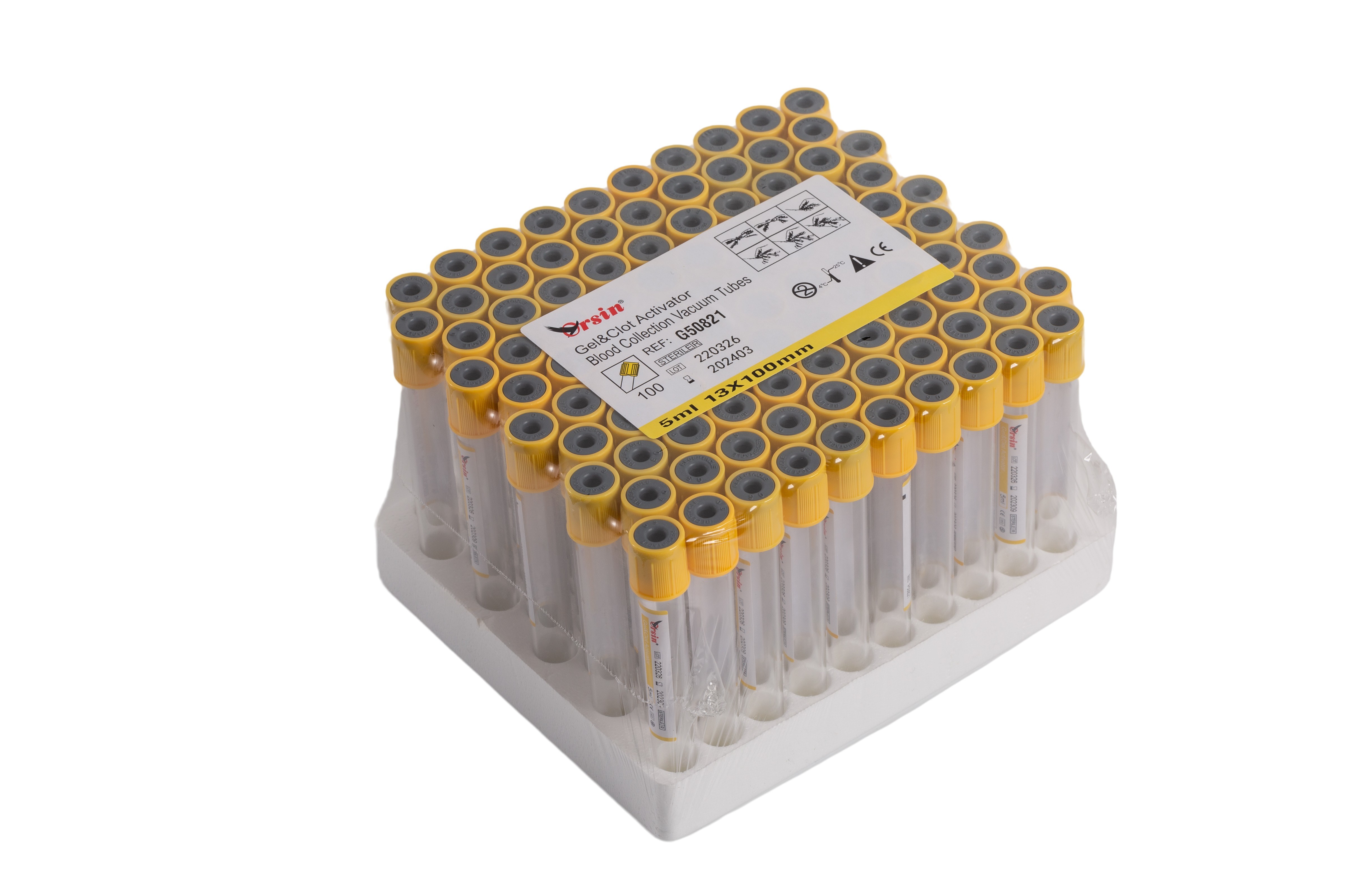 Glass PET Gel And Clot Activator 1cc - 10cc Yellow Top Tubes For Blood Collection