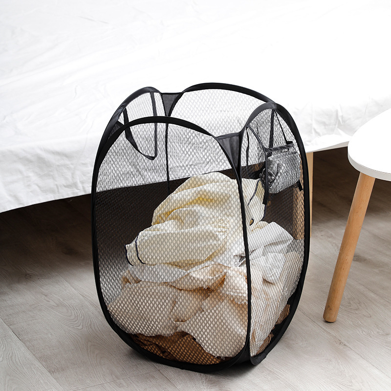 Space-Saving Foldable Mesh Laundry Basket with Handles for Clothes Organization