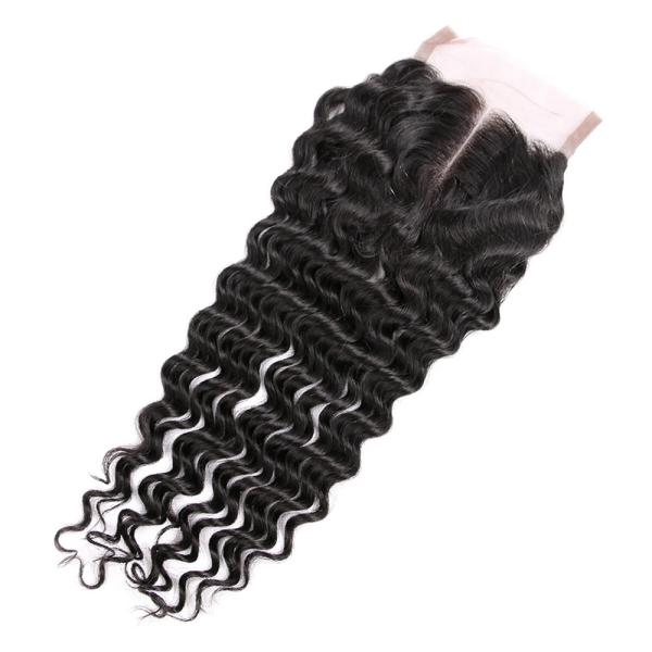 Peruvian Virgin Hair 4*4 Deep Wave Lace Closure Hand Tied 130% Density