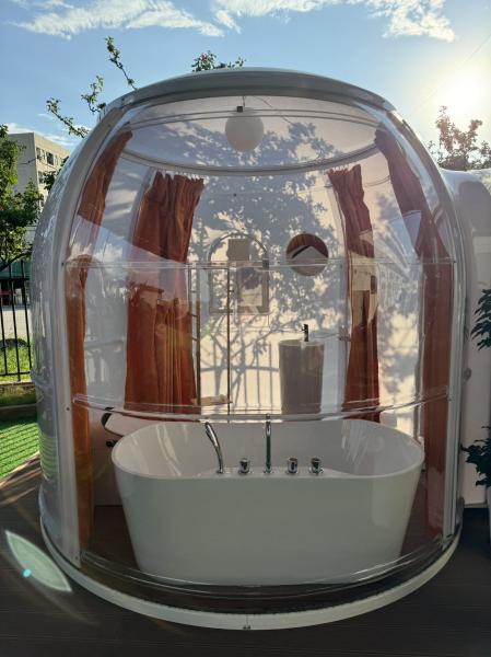 Modern Panoramic PC Dome House Long-Extended Bubble Greenhouse for Outdoor Party Glamping