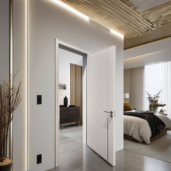Modern Bedroom Interior Wooden Doors Customizable Thickness Waterproof