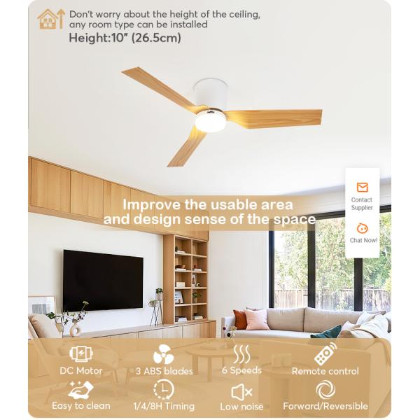 Ventilador de teto LED remoto de 52 polegadas com motor de luz de 3 cores dimmável Tipo DC cobre puro