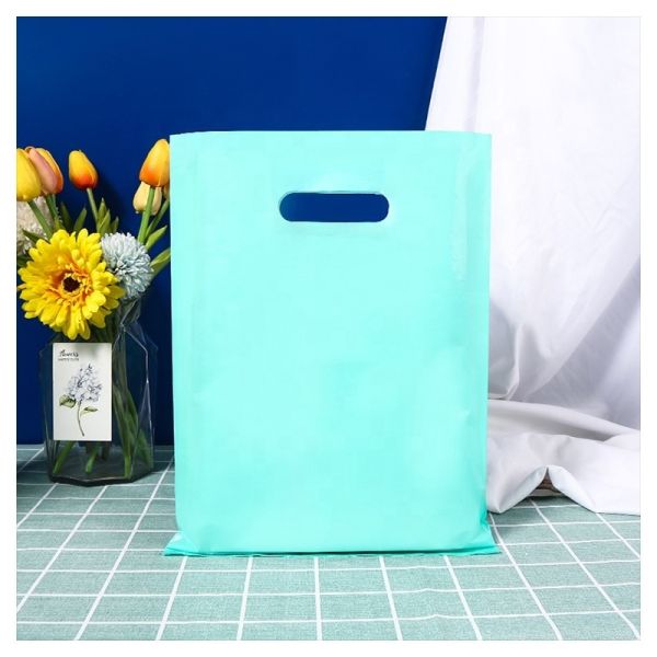PET Die Cut Plastic Shopping Bags Custom Order Thank You Logo Boutique Bags Handles Merchandise Gifts Packaging Supplies
