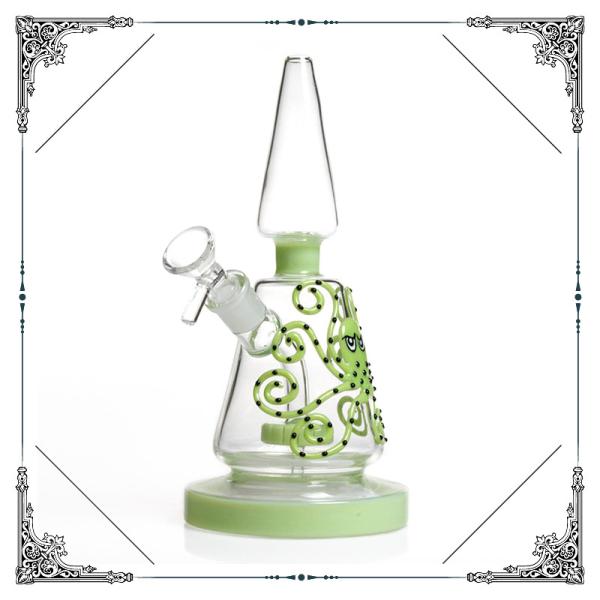 Rock Hand Blown Bongs Showerhead Perc Bongs 9 Inches With Green Octopus