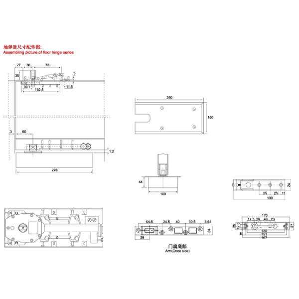Floor Hinge T-38, color:black or blue, casting iron,  weight capacity 110kgs,