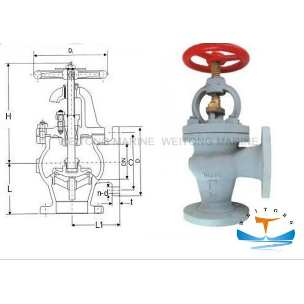 High Accuracy JIS Cast Iron Marine Angle Valve F7306 5K With Handle Wheel