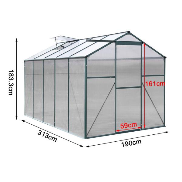 10x6 ft Transparent Garden Greenhouse Polycarbonate with 2 Vents Shed Type Transparent