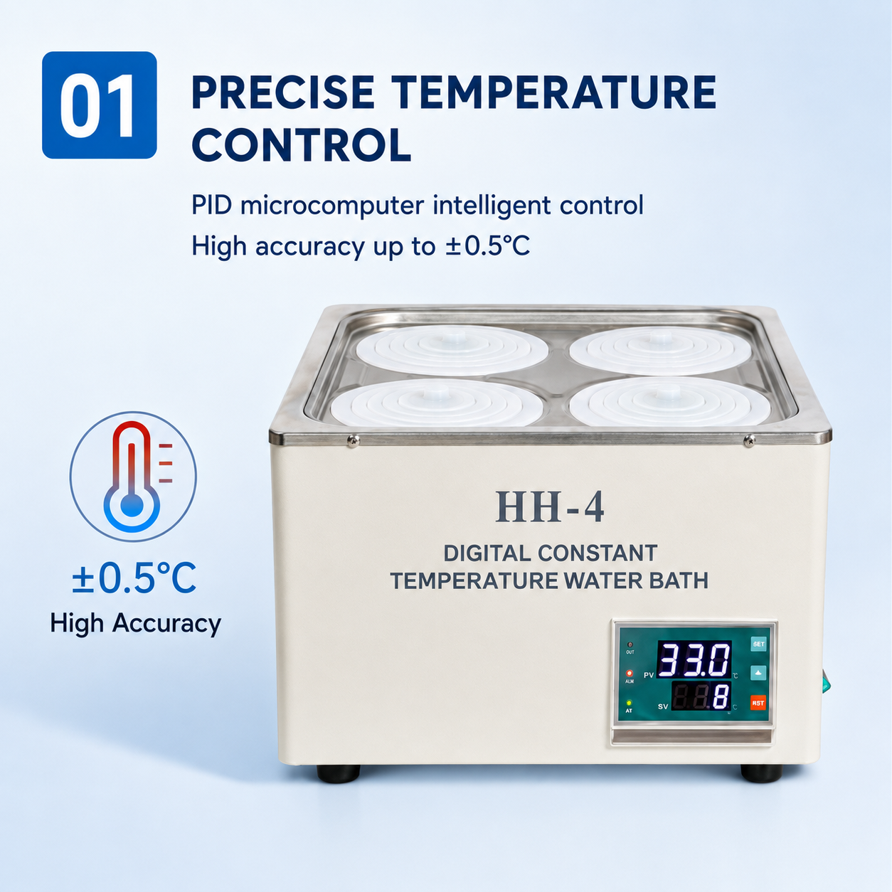 Cenlee Four-Hole PID Digital Thermostatic Water Bath 100°C 800W for Biology Sample Warming and Incubation