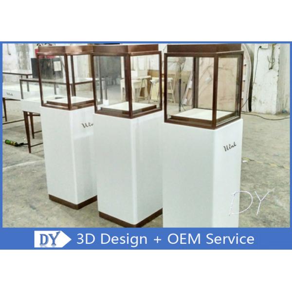 Luxury Jewellery Shop Display Cabinets Square Matte White Stain Steel Frame