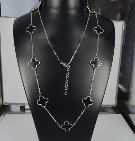 14K Rose Gold Golden Silver Colored Stainless Steel Four Leaves Clover Long Coat  Necklace