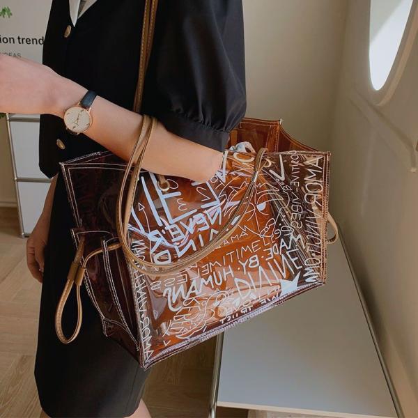 Transparent Large Bag Women  New Trendy Fashion Women'S Bag Summer Large-Capacity Tote Bag All-Match Jelly Shoulder Bag