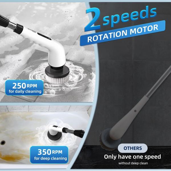 Electric Cleaning Brush 7 Replaceable Brush Heads Adjustable Handle Cordless Spin Scrubber