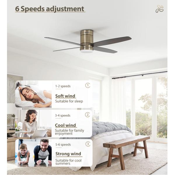 1stshine Antique Brass Color LED Ceiling Fan com estilo vintage remoto e vento natural