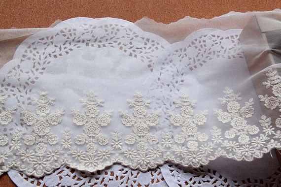 Plum Blossom Embroidery Floral Nylon Lace Dress Fabric By The Yard 5.5” Width