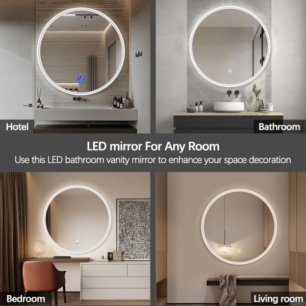 Waterproof IP44 Round Hotel Mirrors LED Anti Fog Bathroom Mirror