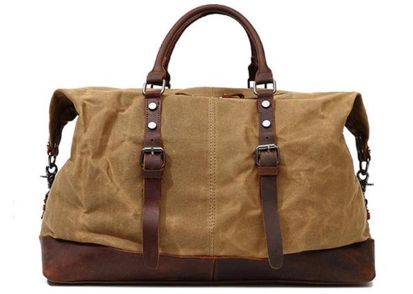 Genuine Leather Oversized Canvas Travel Duffel Bag With Shoulder