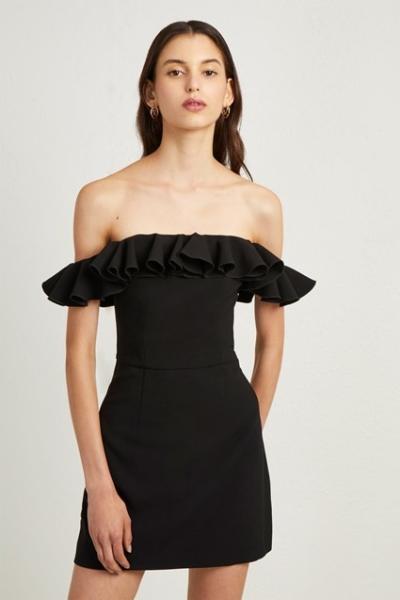 Preto da forma fora do plissado sexy das senhoras do vestido do ombro