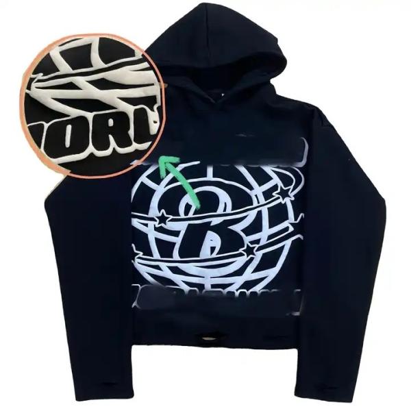 Oversized Cropped Puff Print Hoodie Graphic 3d Printing Men Heavyweight 500Gsm