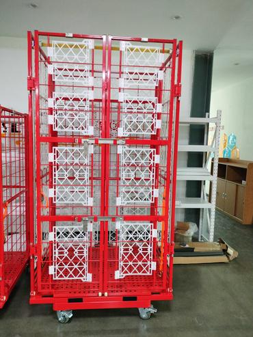 AT-304 Folding Wire Mesh Storage Cage Cart, Industrial Logistics Trolley with Wheels, Collapsible Warehouse Cage for Material Handling