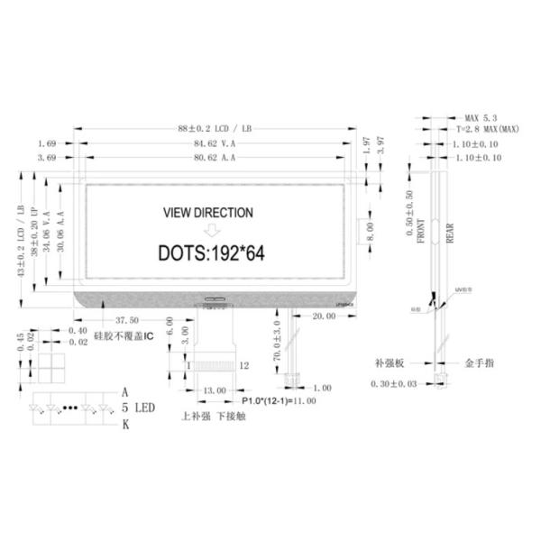 ODM Cog 192X64dots FSTN ЖК-дисплей Графический ЖК-дисплей с FPC-коннектором